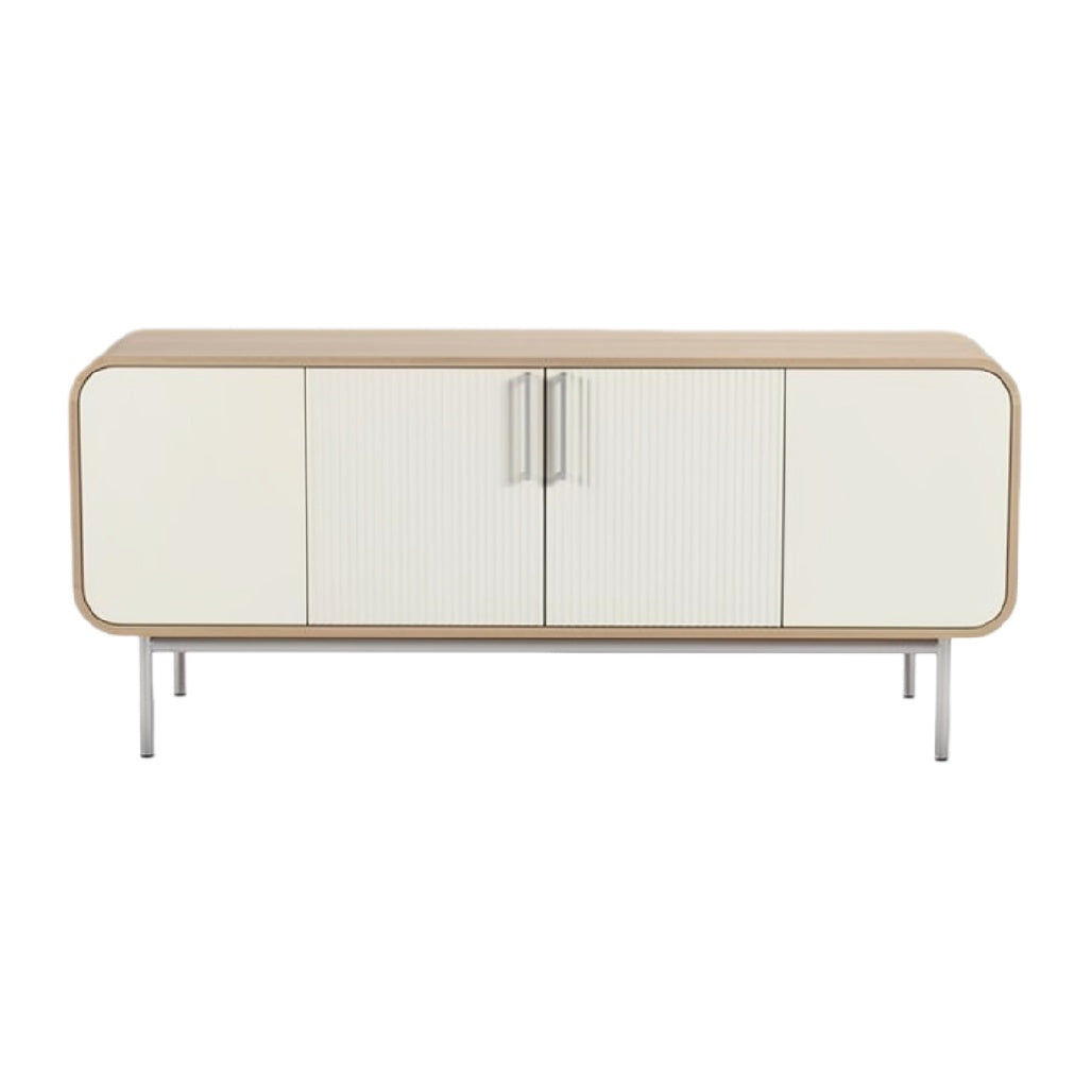 Technische titel in het Nederlands: "Moderne Eikenhouten Dressoir met Witte Fronten en Minimalistisch Design"