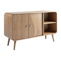 Moderne houten kast met open planken en deurdecoratie