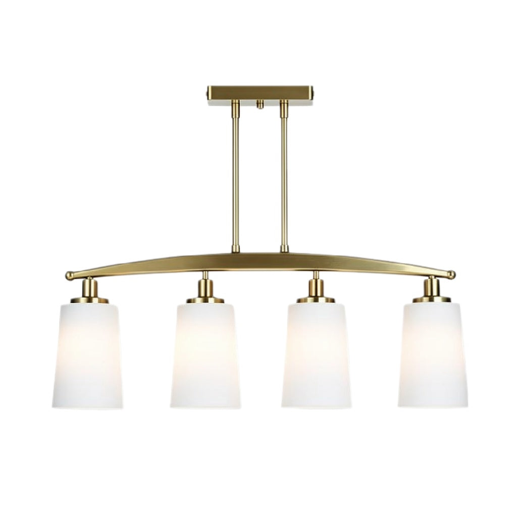 Verlichting Armatuur met 4 Witte Glas Lichten en Goudkleurige Buitenkant