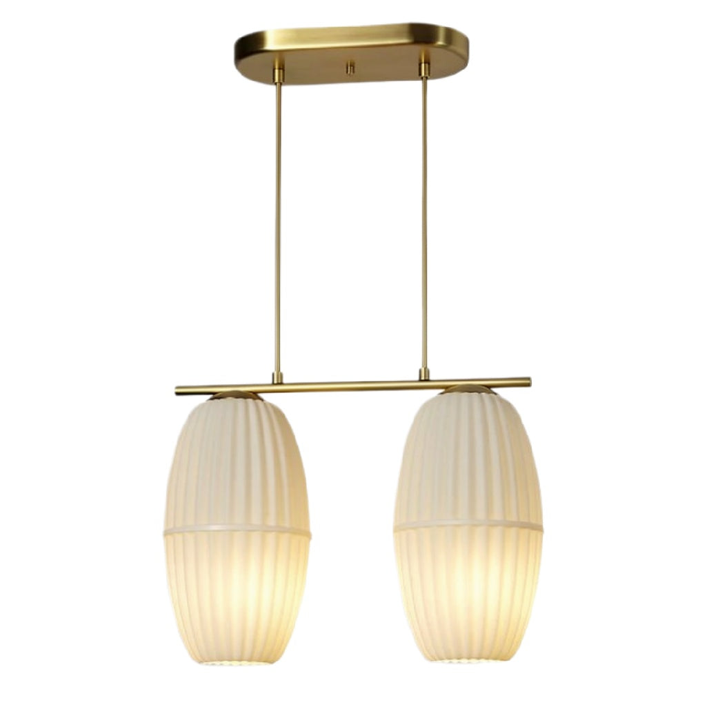 Moderne Hanglamp met Dubbele Glazen Kap en Gouden Bevestiging