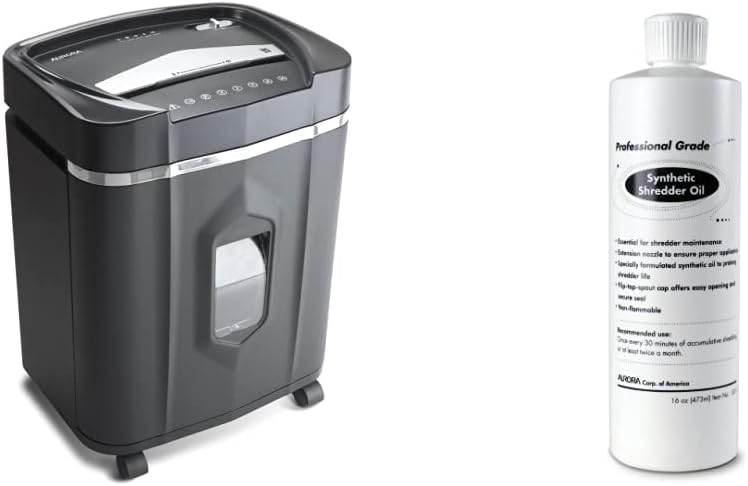 Aurora Professional Grade High Security 12-Sheet Micro-Cut Paper/CD/Credit Card Shredder (AU1210MZ) + Aurora Synthetic Shredder Oil 16 oz. Bottle