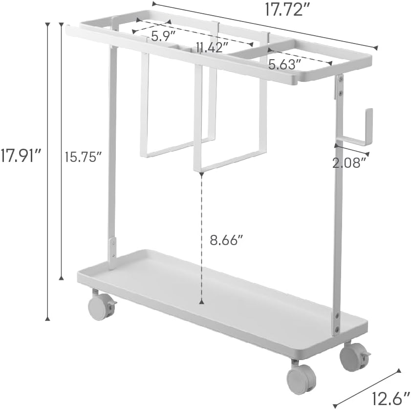 YAMAZAKI Home Rolling Fitness Rack with Adjustable Holder and Hooks, White