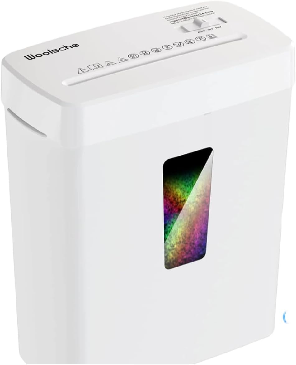 White Paper Shredder for Home Office 6-Sheet Micro Cut P-5 Security Level Metal Shredder Machine with Jam Proof System and 3.43 Gallon Bin Compact Paper Crinkle Machine