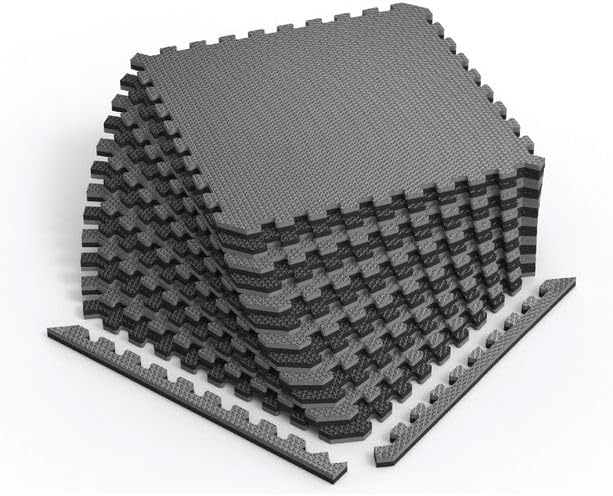 Norsk Reversible 3/4" EVA Foam Gym Floor Tiles, Gray/Black, 12-Pack
