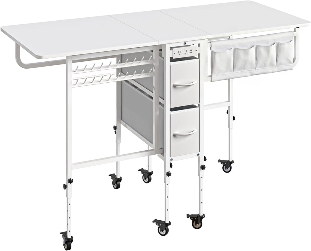 Furnaza 56.7" Foldable Wheeled Sewing Craft Table with Charging Station