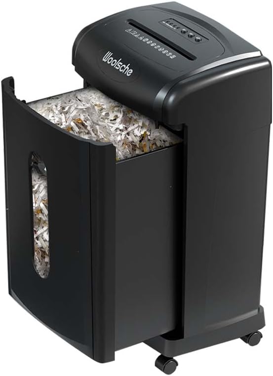 Heavy Duty Document Shredder, 19-Sheet Cross-Cut Paper & Credit Card Shredder with 7.93 Gallon Pullout Bin, 4 Casters, 15-Minute Continuous Run, P-4 Security Level for Home Office, Black