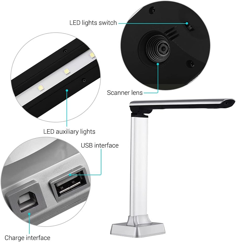 Aibecy BK30 Portable Document Camera and Scanner - 5 Megapixel High Definition Image Capture - Supports A4 Size Documents for Office and Education - LED Fill Light - 1 Second Scan