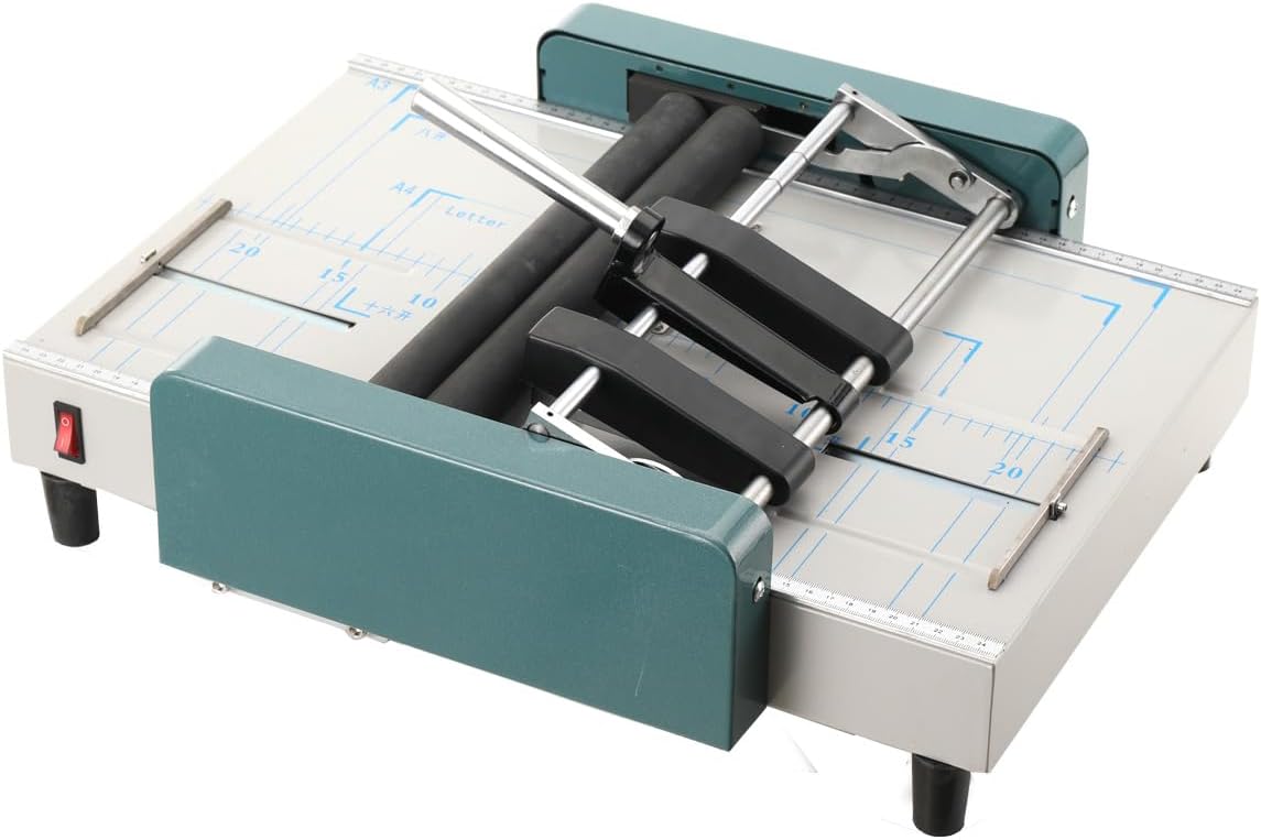 A3 Booklet Maker Folding and Stapling Machine, 110V Electric Saddle Stitch Book Binding Press, Automatic Creaser for Manuals Brochures Catalogs, Paper Folder Stapler Combo for Office School
