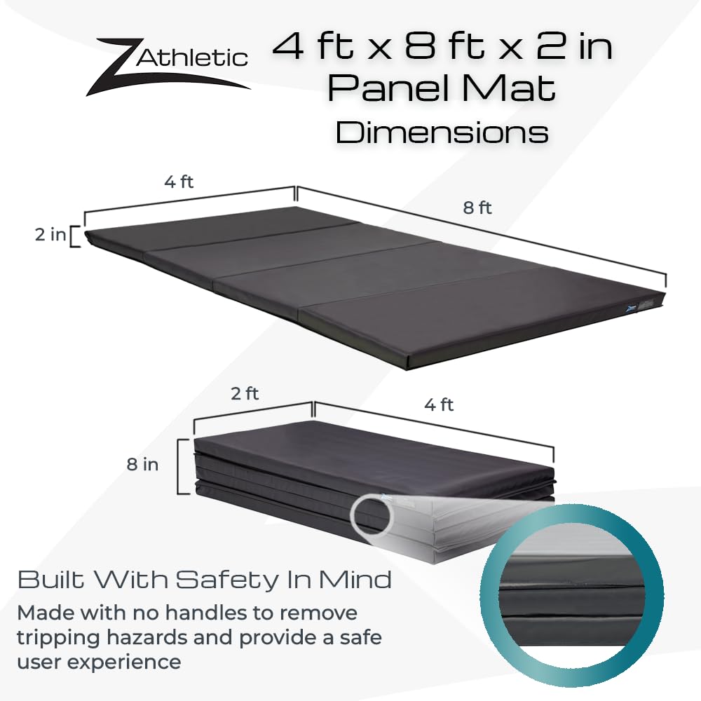 Z Athletic Folding Mat for Gymnastics, Tumbling, Cheerleading, and More, 4 Ft x 8 Ft x 2 In