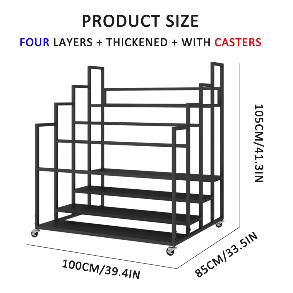 Yoga Mat Holder Basket, Large Yoga Mat Storage Cart with Wheels, Yoga Mat Rack Foam Rollers Organizer, Commercial Rack for Yoga Mat Foam Roller Storage for Gym/Yoga Studio Hold 30 Exercise Mats(Black,