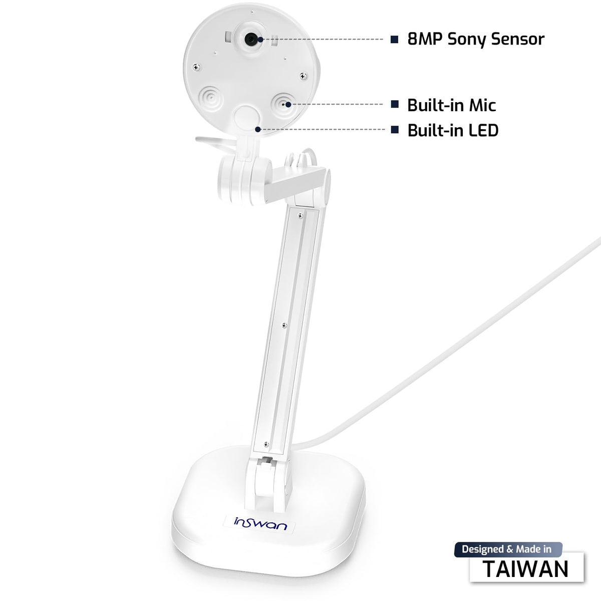 INSWAN INS-Flip 4 Foldable 4K 13MP Document Camera, LED, Mic,Light 0.67 lbs