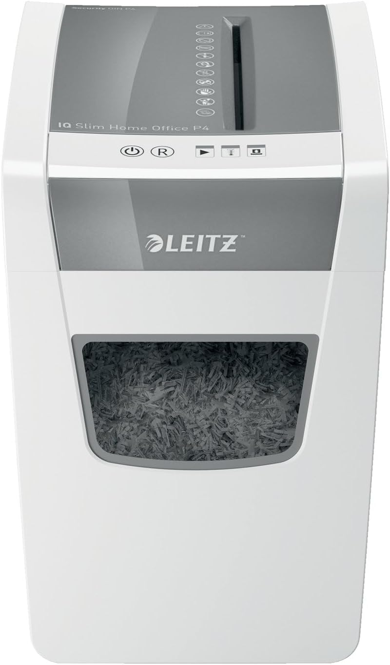 Leitz IQ Paper Shredder, Cross Cut, 10 Sheet, 6 Gallon Bin, P4 Security, Slim, Anti-Jam, Home Office (170004)