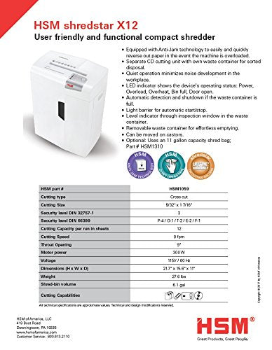 HSM shredstar X14 Cross-Cut Shredder; Shreds Up to 14 Sheets; 6.1-Gallon Capacity Shredder White | HSM1057W