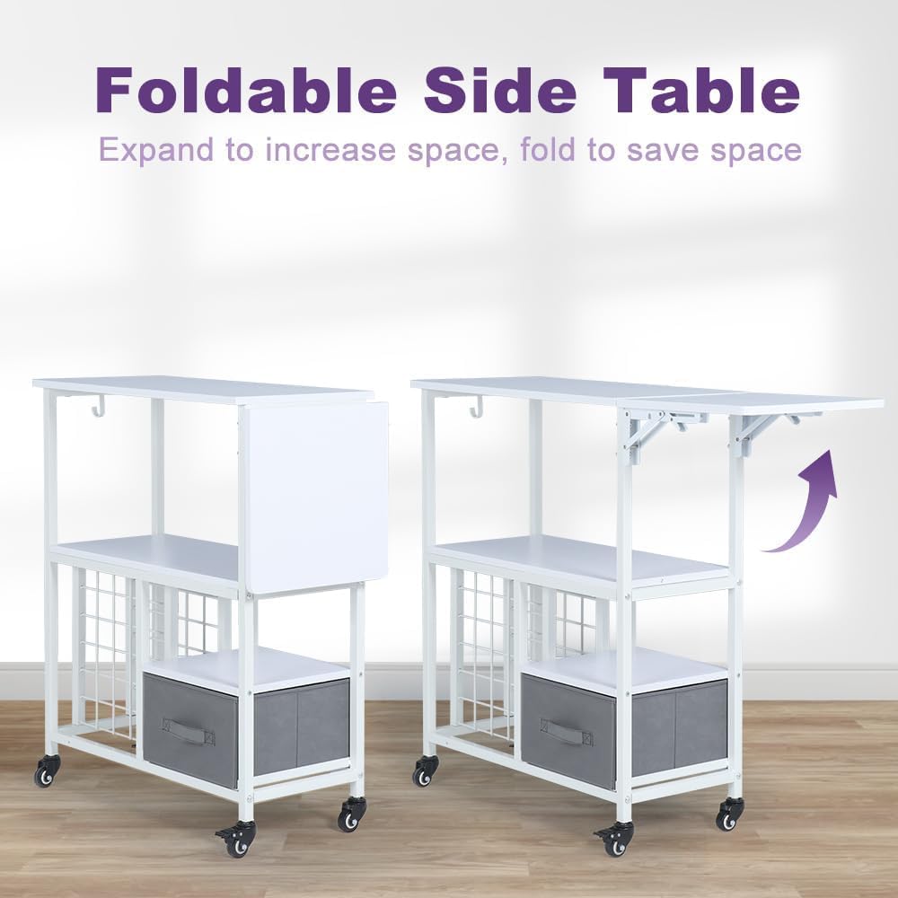 Kokorona Rolling Craft Cart with Storage Drawers & Folding Shelves, Mobile Craft Table Organizer, Holds 30 Vinyl Roll Holders and Scrapbooking Supplies, Craft Storage Cart for Craft Room