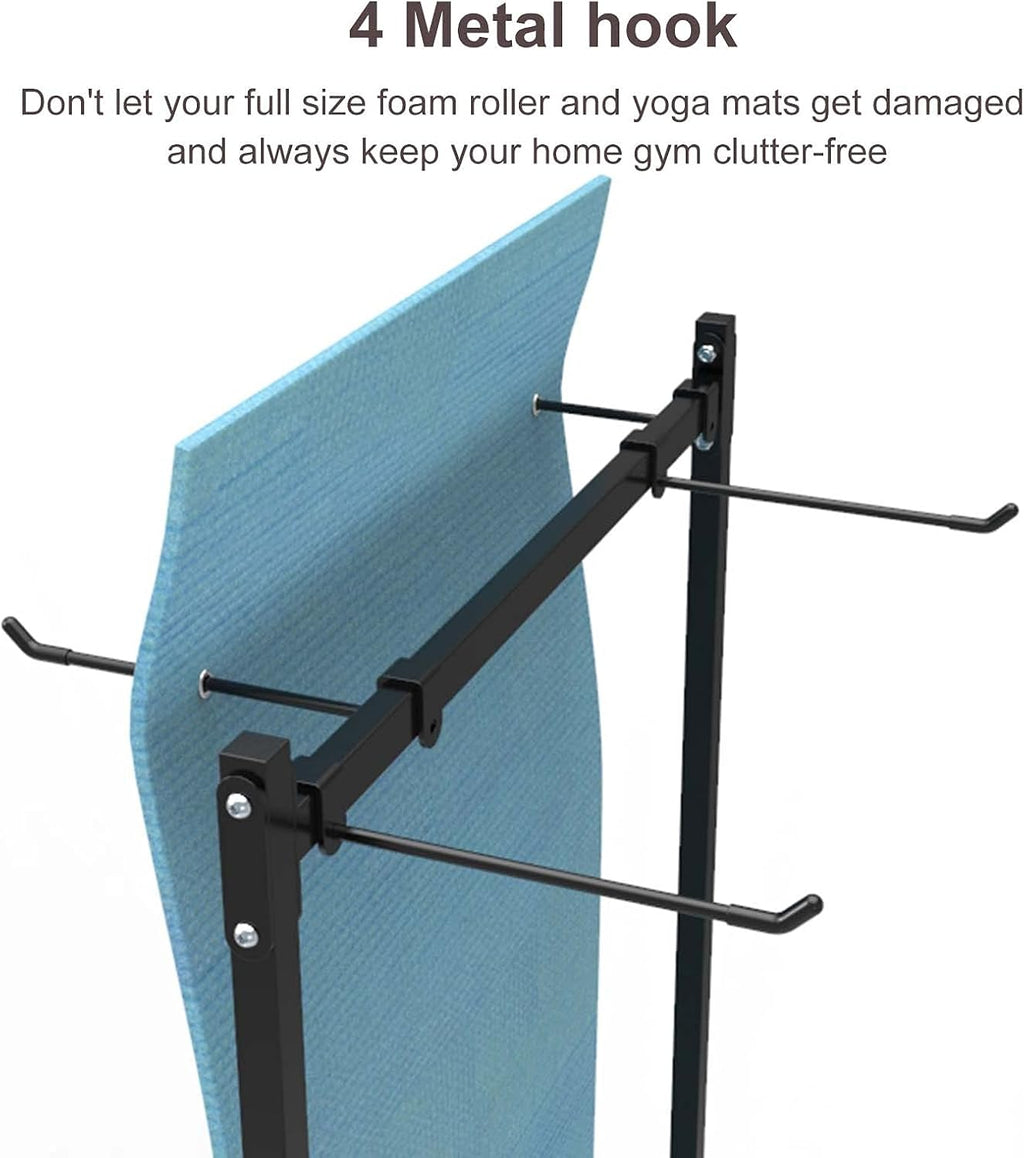 Exercise Mat Storage Cart, Large Metal Gym Rack Organizer with Wheels, Freestanding Holder for Floor Fitness Mats, Home Gym Equipment