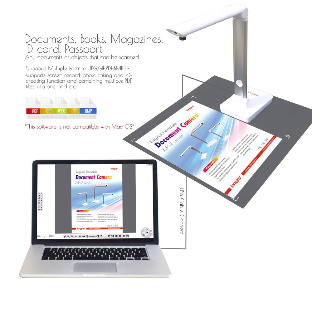 Digital Portable Multi-Angle USB Document Camera LV-1 Series LV-1010 (Black)