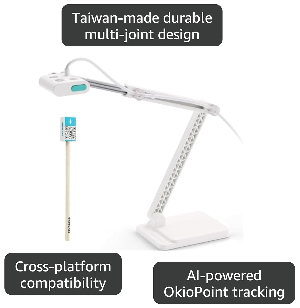 OKIOCAM S2-4K Ultra HD 8MP USB Document Camera for Teachers & Classrooms with OKIOPoint AI-Tracking, Capture Near-Ledger Size, Great in Low Light, Support Mac, USB-C iPad, Interactive Display