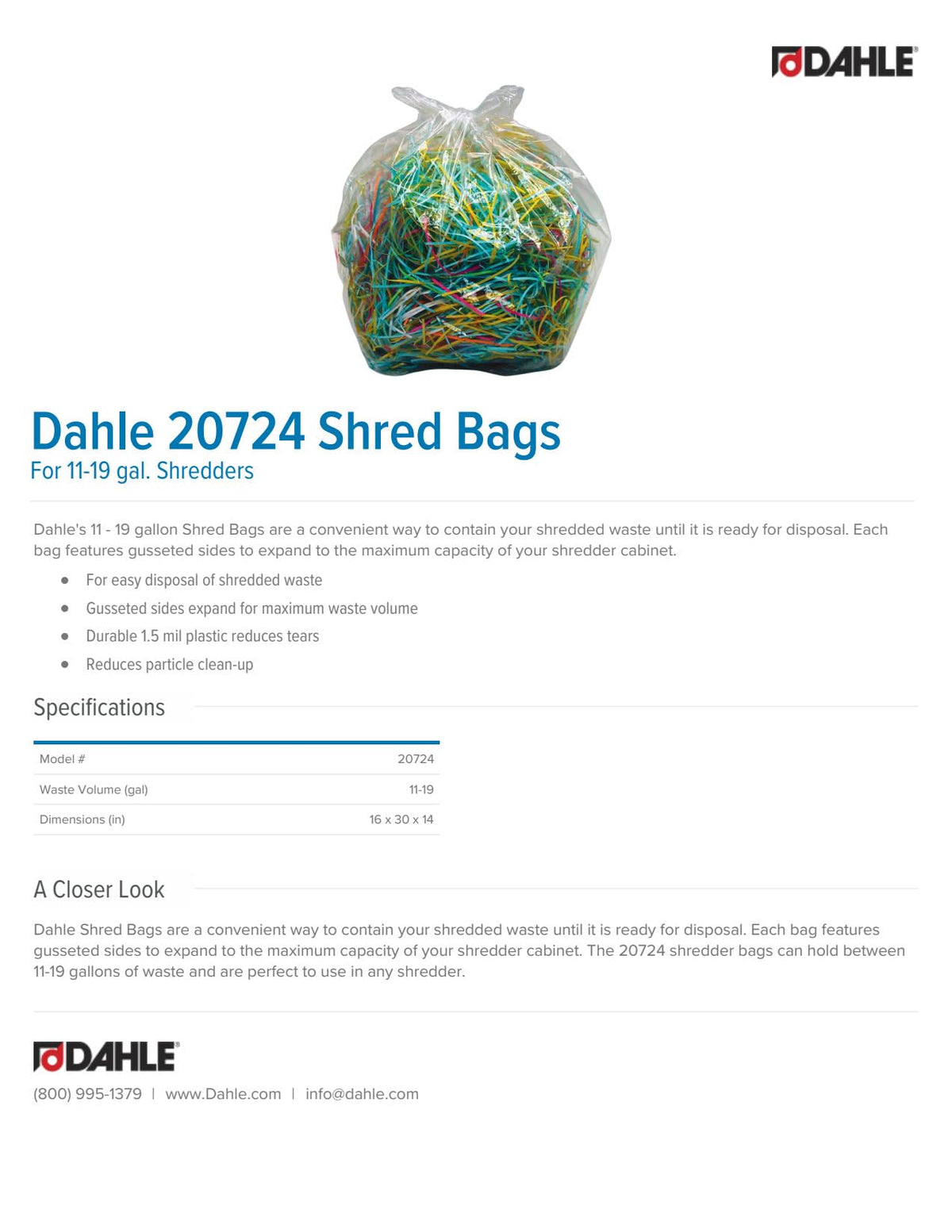 Dahle 20726 Shred Bags w/Gusseted Sides for Maximum Capacity, for Dahle 31-55 gal. Shredders (Pack of 100)