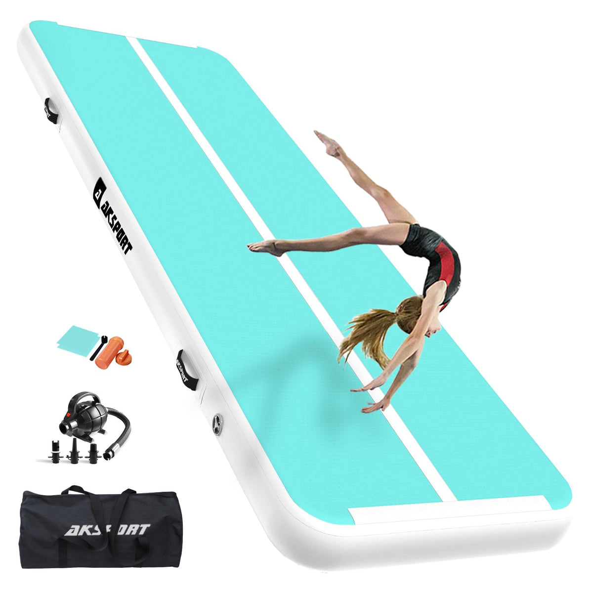 AKSPORT Gymnastics Air Mat Tumble Track Tumbling Mat Inflatable Floor Mats with Air Pump for Home Use/Tumble/Gym/Training/Cheerleading/Parkour/Beach/Park/Water