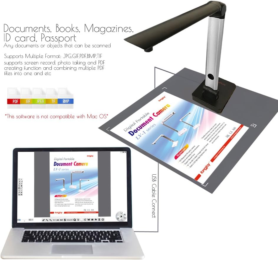 Digital Portable Multi-Angle USB Document Camera LV-1 Series LV-1010 (Black)