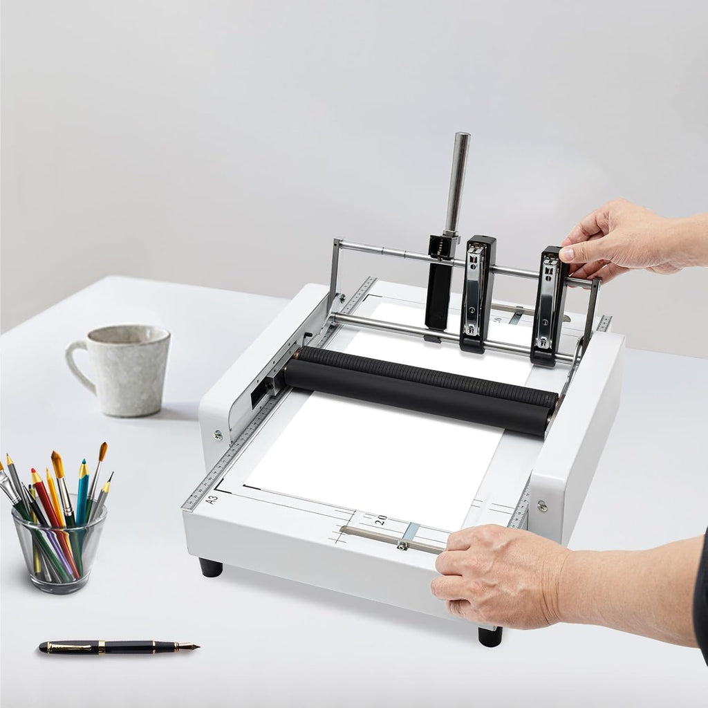 A3 Folding Binding Machine, 2 in 1 Multifunctional Booklet Maker Machine, Professional Book Binding Folding Saddle Stitch, Automatic Booklet Maker for Home, School, Church, Office