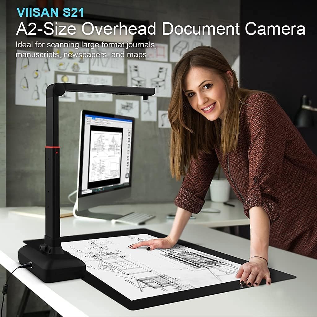 Book Scanner & Document Scanner, 26 MP Super Large Format A3-A2 Document Camera with Auto-Flatten & Fingerprint Removal, 600 DPI OCR, AI-Powered Gemini Integration, Lightweight Foldable, for Win/Mac