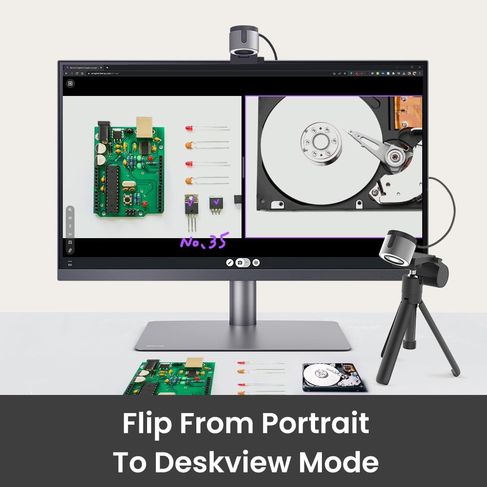 BenQ Camera ideaCam S1 Pro Webcam Document Camera 15x Zoom Built-in Ring Light Handheld 8 Megapixel Live Demonstration Remote Meeting Noise Cancelling Microphone EnSpire Auto Focus