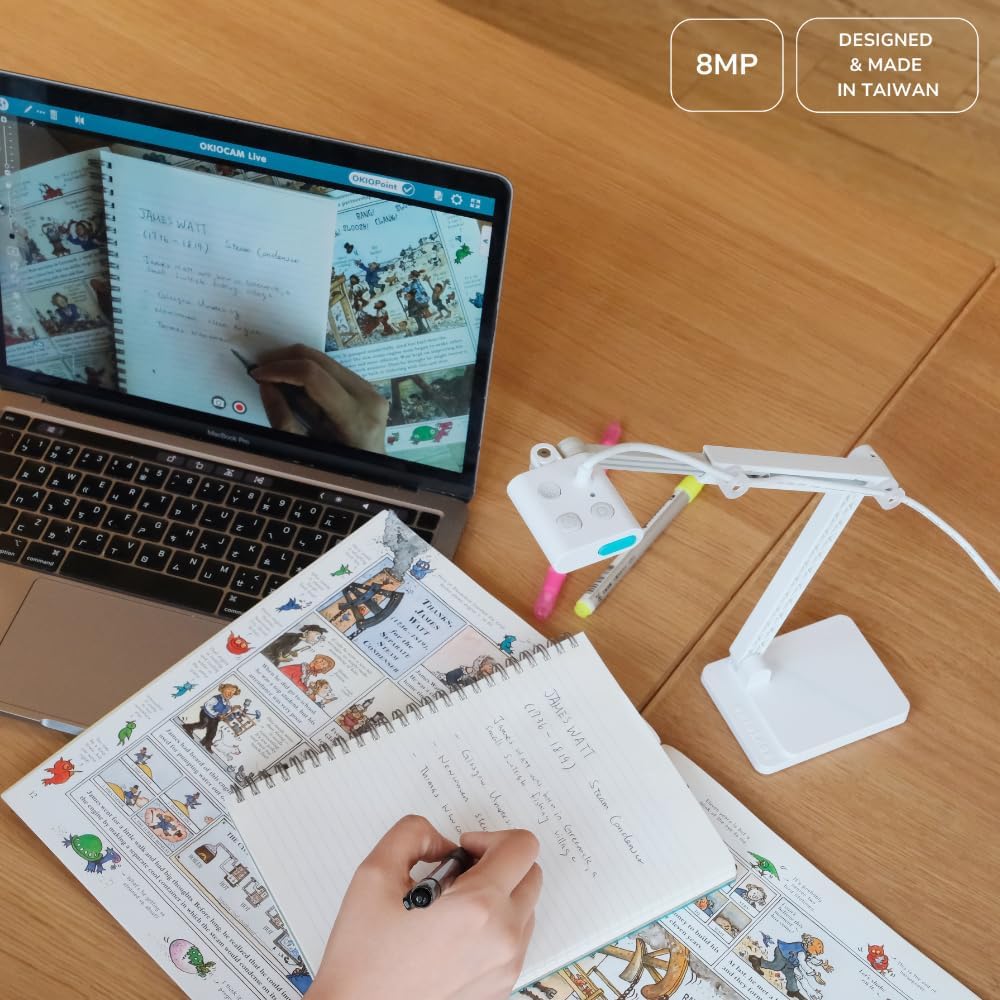 OKIOCAM S2-4K Ultra HD 8MP USB Document Camera for Teachers & Classrooms with OKIOPoint AI-Tracking, Capture Near-Ledger Size, Great in Low Light, Support Mac, USB-C iPad, Interactive Display