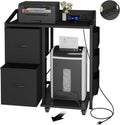 Printer Stand with Storage, Lateral Office Filing Cabinets with Power outlets & USB Charging Port, File Cabinet with Large Printer Stands for Home Office, Shredder Stand Rack (Black)