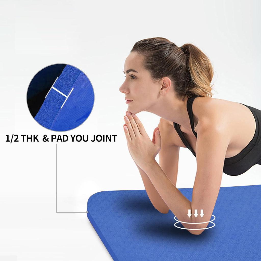 Hatha Yoga Large TPE Yoga Mat 6'x4'x1/2" Extra Thick Non-Slip Exercise Mat - for Yoga Pilates & Home Gym Workouts