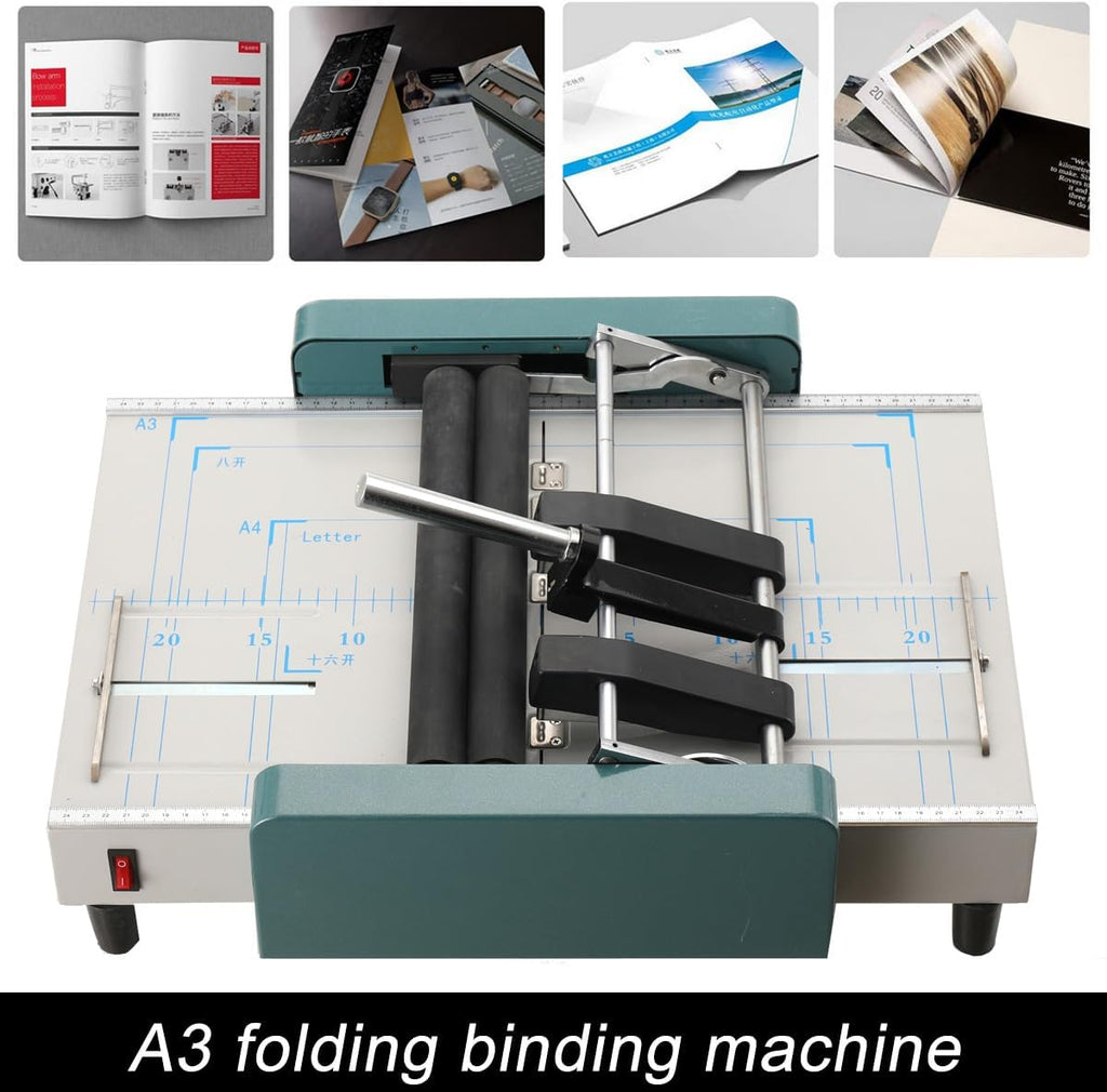 Manual Paper Booklet A3 Binding Folding Machine Automatic Folding Machine 60W Paper Stapling Making Book Stapler 110V Pamphlet A3 Paper Bookbinding for Printing Factory School Office