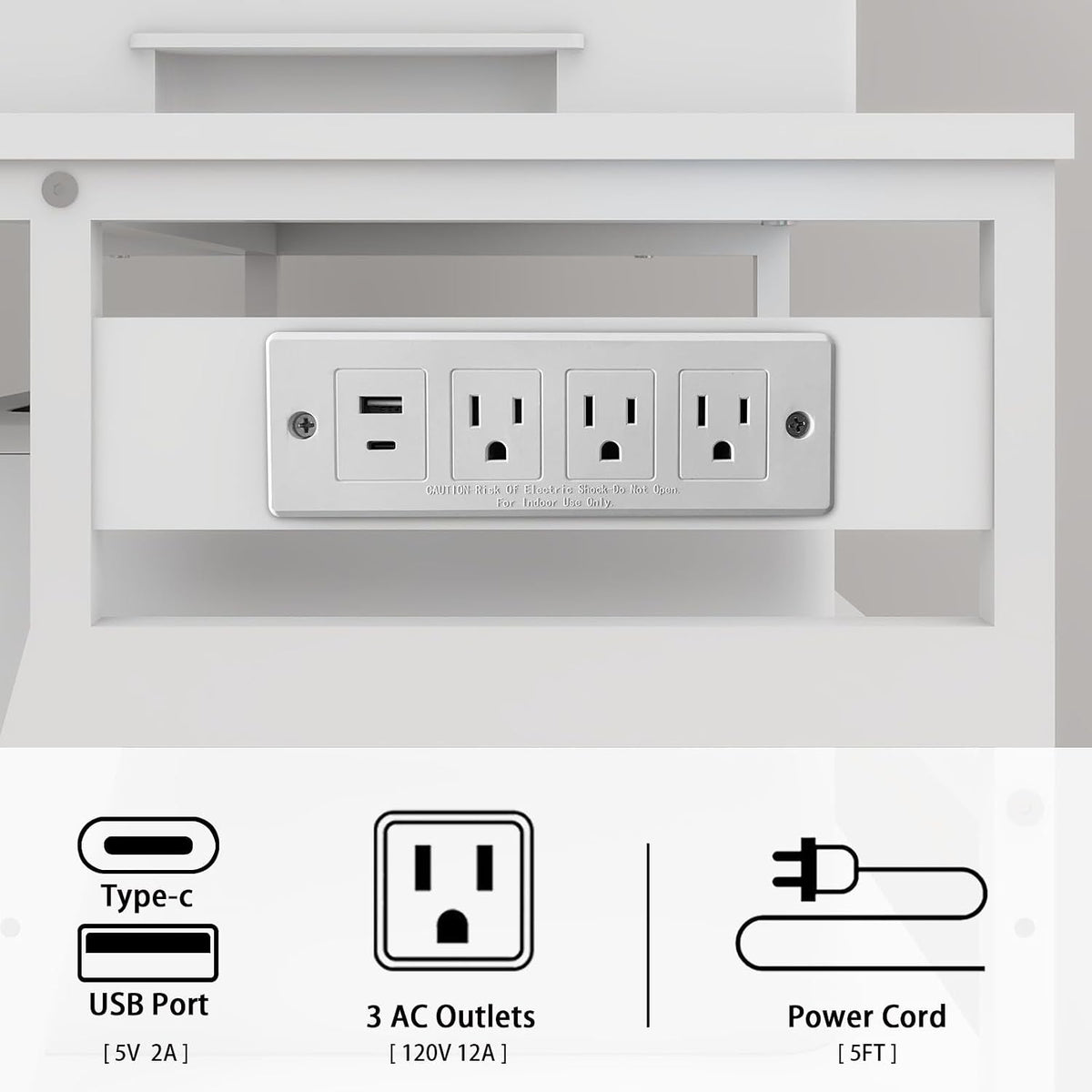 Natwind 3 Tier Large Printer Stand, 24"x20", with Charging Station,White