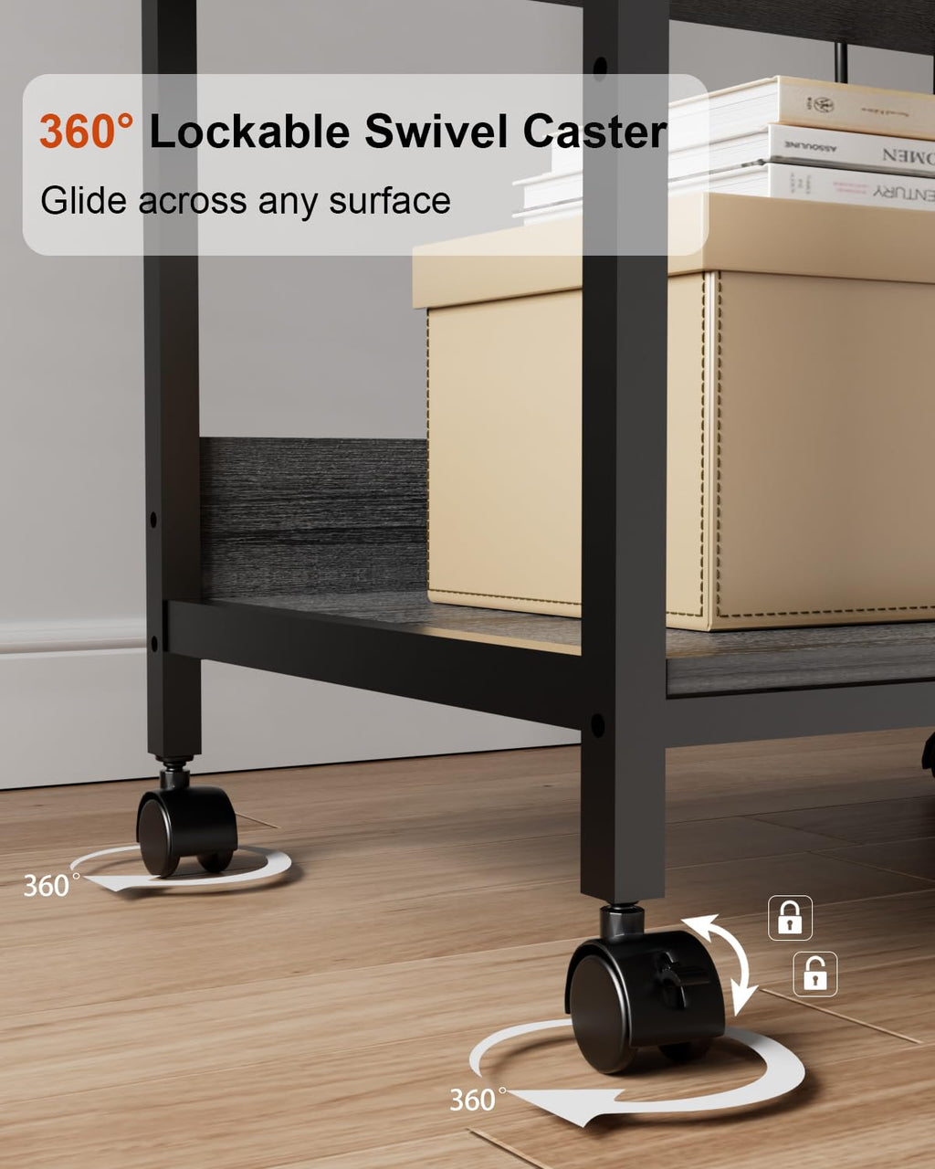 Tall Printer Stand with Charging Station, 4-Tier Mobile Cart, White