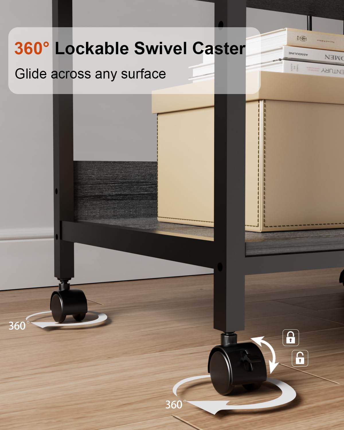 Tall Printer Stand with Charging Station, 4-Tier Mobile Cart, White