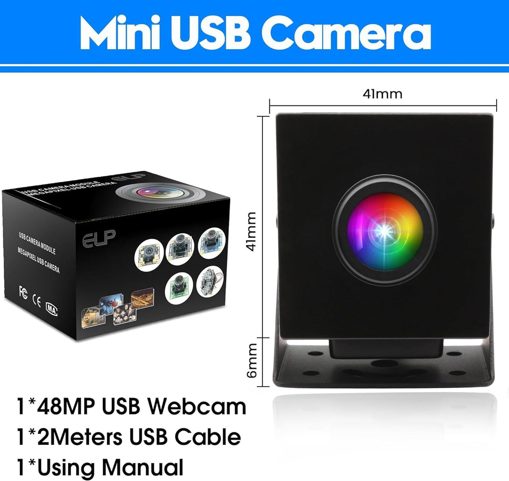48MP USB Camera 8K Webcam 6000P Ultra HD Cam with 200Degree Wide Angle Fisheye Lens PC Computer Lightburn for Laser Engraver Plug and Play for Document Scanning Face Recognition