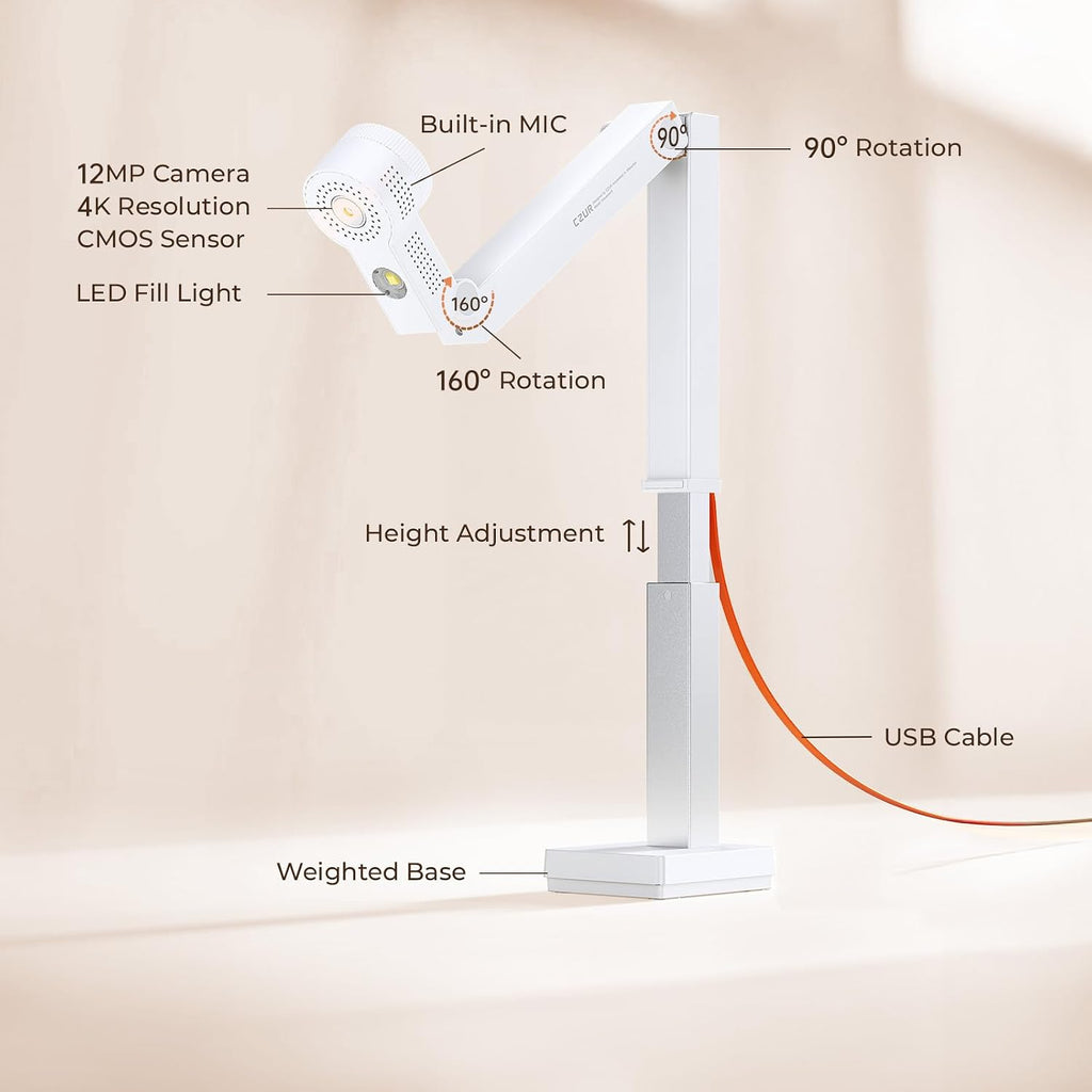 CZUR Fancy S Pro USB 12MP Document Camera for Teacher - White