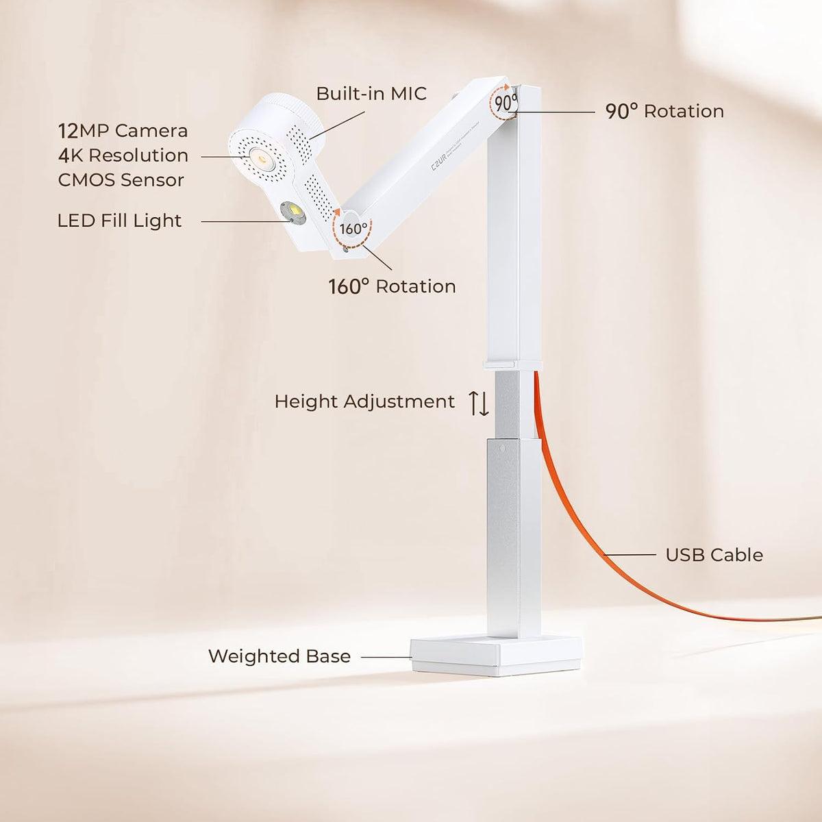 CZUR Fancy S Pro USB 12MP Document Camera for Teacher - White