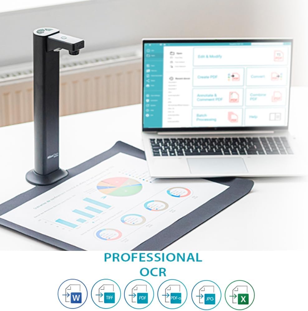 IRIScan Desk Scanner Document Camera a3 Scanner- v7Bus : 4K UltraHD | 24MP | 600dpi | visualizer | Library Scanner | Portable Scanner | Book Scanner | AI Curve Flattening | Finger Hiding |OCR|Win Mac