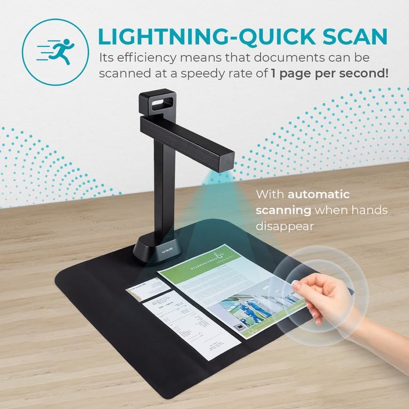 IRIScan Desk 6 Pro A3 Book and Document Scanner with OCR, 138 Languages, Black, 13MP AI-Powered Auto-Flattening and Finger Hiding, USB Powered, Compatible with Windows and Mac, Readiris PDF Included