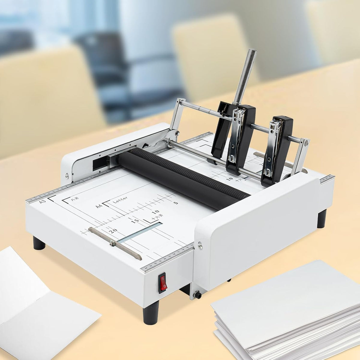 A3 Folding Binding Machine, 2-in-1 60W Paper Folding Machine Booklet Maker Binding & Folding Machine with Visible Panel About 200-300 Books/H Max. for Schools Print Stores Offices Beige