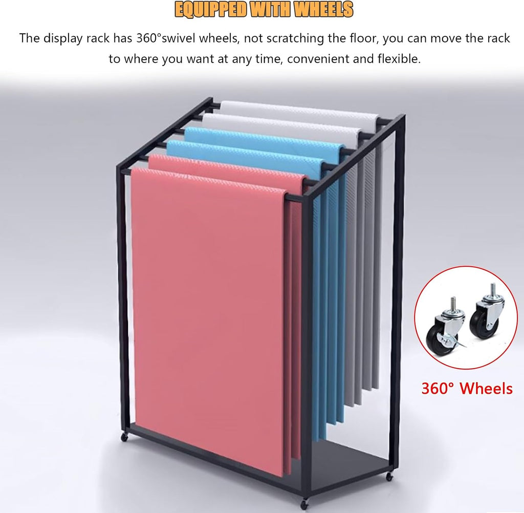 Aimery Yoga Mat Holder with Wheels, Metal Yoga Mat Storage Cart, Floor-Standing Yoga Mat Rack, Gym Mat Rack, Movable Towel Drying Rack, Scarf Display Rack