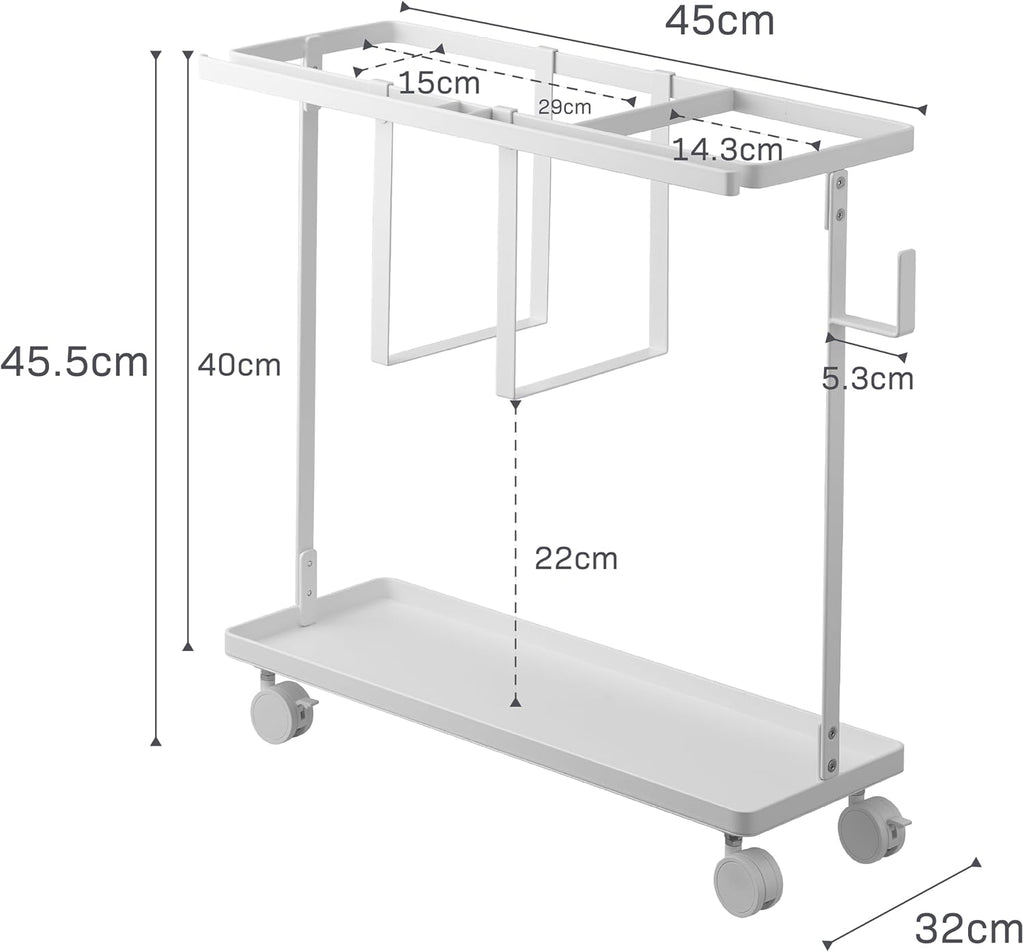 YAMAZAKI Home Rolling Fitness Rack with Adjustable Holder and Hooks, White