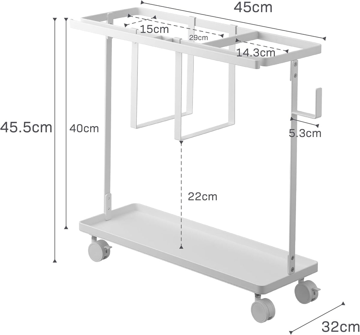 YAMAZAKI Home Rolling Fitness Rack with Adjustable Holder and Hooks, White