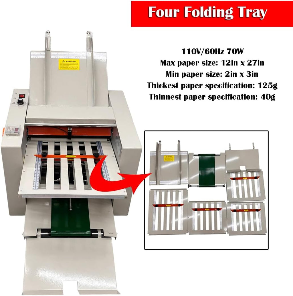 Automatic Paper Folding Machine Horizontal Desktop Paper Folder for Documents 2x3 to 12x27 inches, with Adjustable Speed up to 262 ft/min & Digital Counter for Manuals, Letters, Brochures