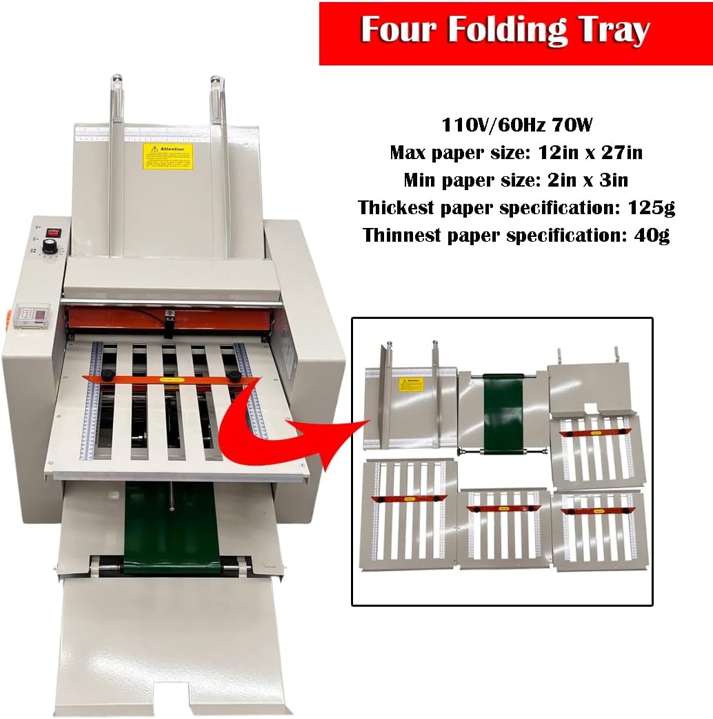 Automatic Paper Folding Machine Horizontal Desktop Paper Folder for Documents 2x3 to 12x27 inches, with Adjustable Speed up to 262 ft/min & Digital Counter for Manuals, Letters, Brochures