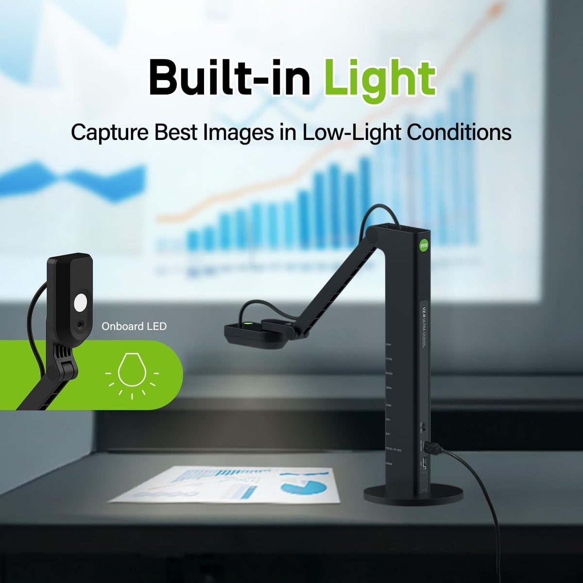 IPEVO VZ-R Ultra HDMI/USB Dual-Mode 13MP Document Camera, 4K, Mac, Windows, Chromebook, Connects to IFPs, TVs, Monitors, Projectors Without Computer. for Classroom, Teaching, Learning, Online Meeting