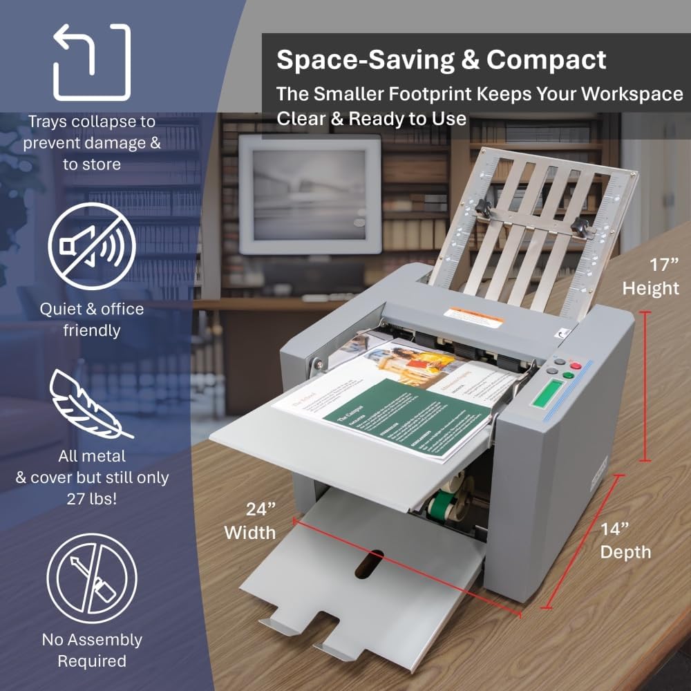 FORMAX FD 314 Desktop Office Folder, Up to 250 Sheets 20 Pound (75gsm) Hopper Capacity, Up to 7700 Sheets per Hour, LCD Control Panel with 3-Digit Resettable Counter