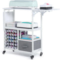 Kokorona Rolling Craft Cart with Storage Drawers & Folding Shelves, Mobile Craft Table Organizer, Holds 30 Vinyl Roll Holders and Scrapbooking Supplies, Craft Storage Cart for Craft Room