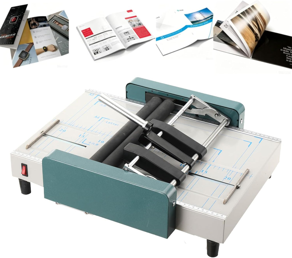 A3 Booklet Maker Folding and Stapling Machine, 110V Electric Saddle Stitch Book Binding Press, Automatic Creaser for Manuals Brochures Catalogs, Paper Folder Stapler Combo for Office School
