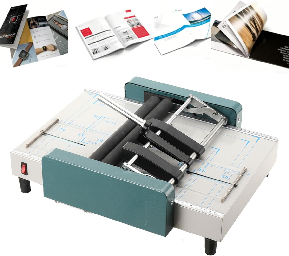 A3 Booklet Maker Folding and Stapling Machine, 110V Electric Saddle Stitch Book Binding Press, Automatic Creaser for Manuals Brochures Catalogs, Paper Folder Stapler Combo for Office School